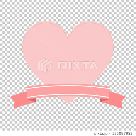 ピンクのハートとリボンのイラストアイコン 135097952