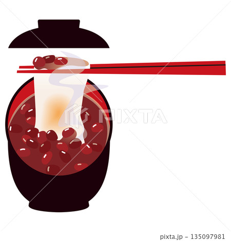 湯気を上げながらよく伸びる角餅のお汁粉_蓋付き椀 135097981