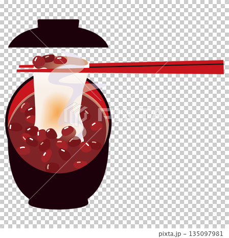 盛在有蓋碗裡的熱氣騰騰的年糕，配上香甜軟糯的紅豆湯。 135097981