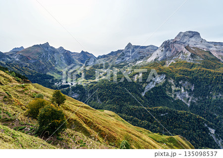 Col d'Aubisque, France. Mountain pass in the French Pyrenees massif, symbol of the Tour de France in Bearn, Gourette 135098537