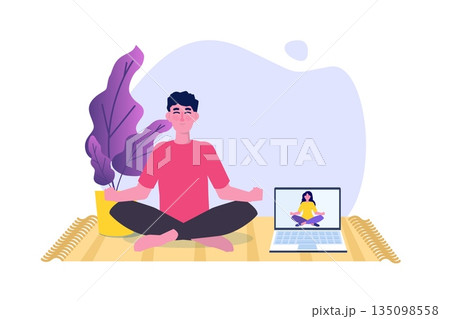 Online sports tutorial, Yoga studios streaming consept. Working out at home. Vector illustration Online sports tutorial, Yoga studios streaming consept. Working out at home. Vector illustration 135098558