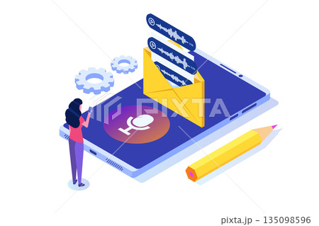 Voice messages, Voice recognition isometric concept with character. Can use for web banner, landing page template, infographics. 135098596
