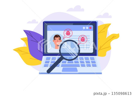 Vulnerability and bugs search or scan, finding malware concept.  Vector illustration. 135098613