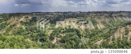 Hilltop town Civita di Bagnoregio and dramatic Italian calanchi landscape Hilltop town Civita di Bagnoregio and dramatic Italian calanchi landscape 135098646