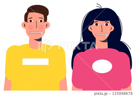 The concept of a secretive with a zipped mouth. Keeping mouth should keeping secrets because of censorship 135098678