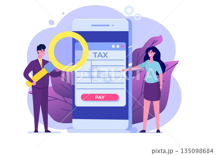 Online tax payment app concept.  People filling tax.  Can use for landing page template. Vector illustration 135098684