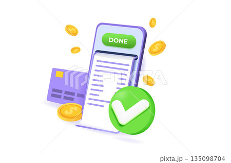 Payment approved concept. 3d realistic vector illustration. 135098704