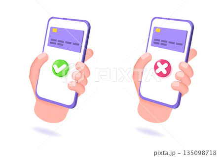 Payment error and approved concept. 3d realistic vector illustration. 135098718