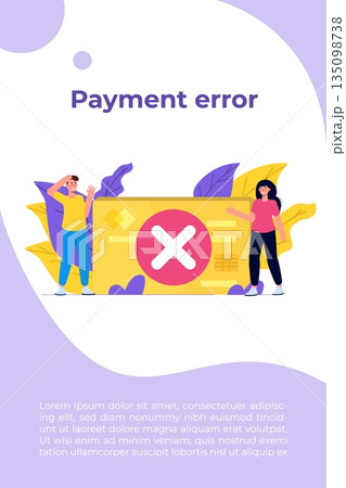 Payment error info message on smartphone.  Customer cross marks failure. Vector illustration. 135098738