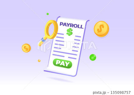 Invoice paper, payroll, salary payment 3d realistic concept. Vector illustration Invoice paper, payroll, salary payment 3d realistic concept. Vector illustration 135098757