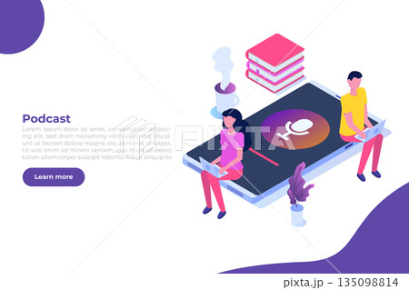 Internet online radio streaming, music applications, playlist online podcast concept. Vector illustration. Internet online radio streaming, music applications, playlist online podcast concept. Vector illustration. 135098814