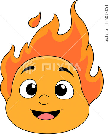 Cute Fireball Cartoon Character With Happy Face Expression 135098851