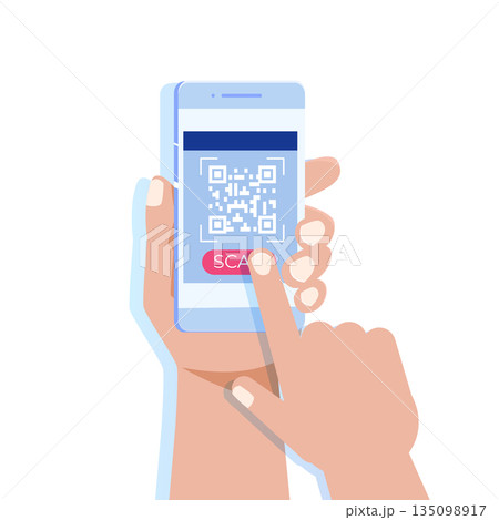 Use smartphone for QR code scanning. Vector flat illustration. 135098917