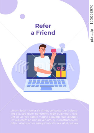 Offers referral gifts, online reward, digital referral program concept. Gift box vector illustration. 135098970