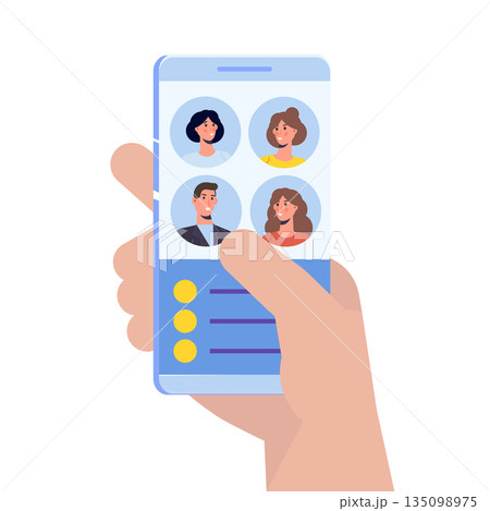 Freelancer, Remote worker, Home office concept. Chatting with colleagues. Vector illustration. 135098975
