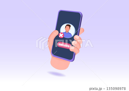 Remove or delete the social account or profile concept. 3D vector illustrations for banner, website, landing page, flyer. 135098978