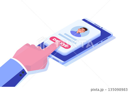 Remove or delete the social account or profile concept. Isometric vector illustrations for banner, website, landing page, flyer. 135098983