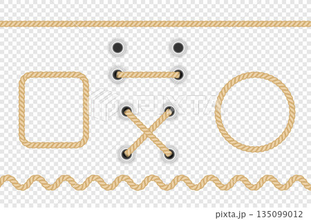 Realistic vector fiber ropes isolated on transparent background. 135099012