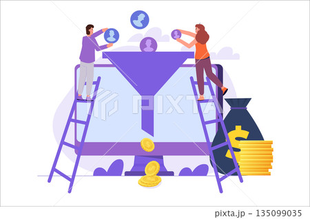 Sales funnel concept. Vector illustrations for banner, website, landing page, flyer. 135099035