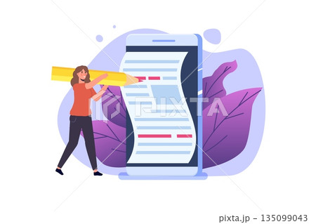 Content writer, Blogging, creative writing concept with character. Vector illustration. 135099043