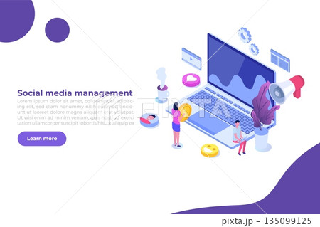 Content SMM manager strategy processes concept. Flat vector isometric illustration. Content SMM manager strategy processes concept. Flat vector isometric illustration. 135099125
