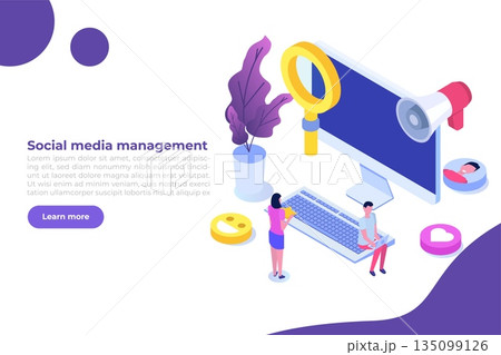 Content SMM manager strategy processes concept. Flat vector isometric illustration. Content SMM manager strategy processes concept. Flat vector isometric illustration. 135099126