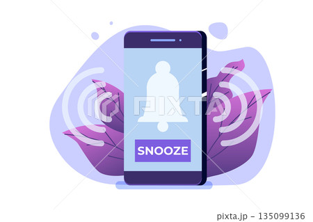 Smart phone alarm clock with snooze button. Vector illustration flat design style. Smart phone alarm clock with snooze button. Vector illustration flat design style. 135099136