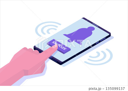 Smart phone alarm clock with snooze button. Isometric Vector illustration. Smart phone alarm clock with snooze button. Isometric Vector illustration. 135099137