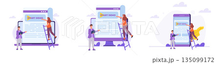 Sales funnel concept. Vector illustrations for banner, website, landing page, flyer. 135099172