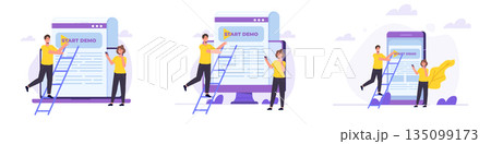 Sales funnel concept. Vector illustrations for banner, website, landing page, flyer. Sales funnel concept. Vector illustrations for banner, website, landing page, flyer. 135099173