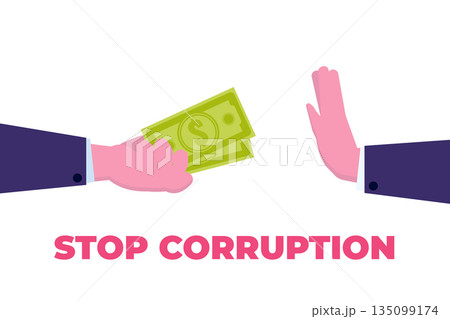 Stop corruption concept. Businessman refusing the offered bribe. Vector illustration. 135099174
