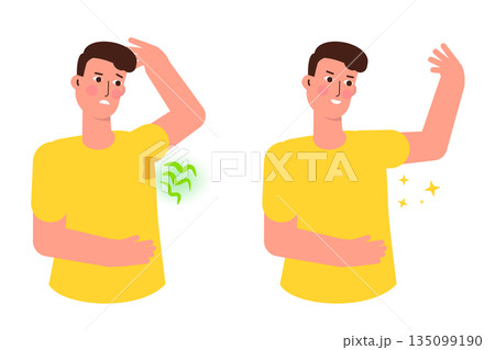 Sweaty armpits Hyperthyroidism sweating concept. Armpit problem and body hygiene. Vector illustration. Sweaty armpits Hyperthyroidism sweating concept. Armpit problem and body hygiene. Vector illustration. 135099190