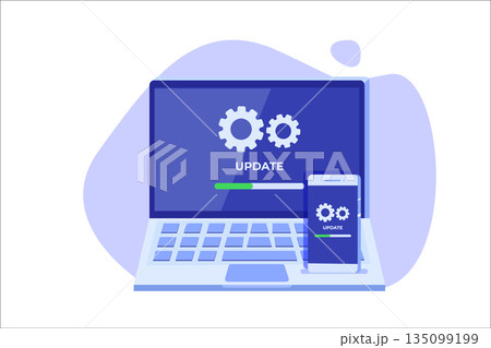 Smartphone and laptop System update flat style concept. Vector illustration 135099199