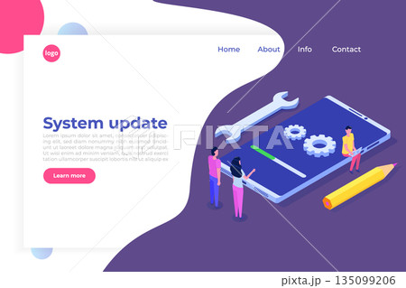 Smartphone System update flat style concept. Vector isometric illustration Smartphone System update flat style concept. Vector isometric illustration 135099206