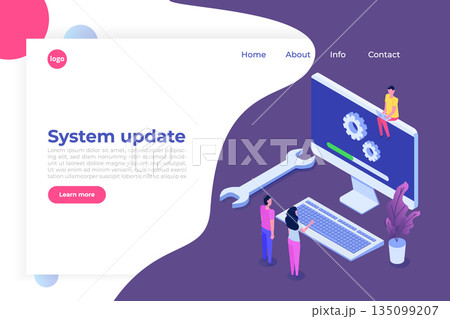 Decktop System update flat style concept. Vector isometric illustration Decktop System update flat style concept. Vector isometric illustration 135099207