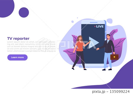 TV reporter character, Journalist special correspondent and camera man concept. Vector illustration. TV reporter character, Journalist special correspondent and camera man concept. Vector illustration. 135099224
