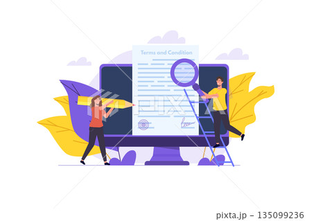 Terms And Conditions concept.  Document paper, contract. Vector illustration in flat style. 135099236