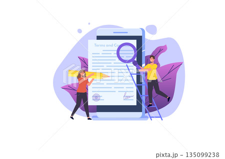 Terms And Conditions concept.  Document paper, contract. Vector illustration in flat style. 135099238