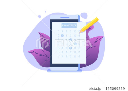 Online exam or testing, E-lerning, Internet Quiz, Online education, test answer sheet concept. Vector illustration. Online exam or testing, E-lerning, Internet Quiz, Online education, test answer sheet concept. Vector illustration. 135099239