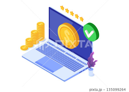 Transaction approved, financial transactions,  non-cash payment, monetary currency, payment NFC  isometric concept.  Vector illustration. 135099264