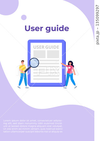 User manual flat style concept. People with guide instruction are discussing about content of handbook. Vector illustration. User manual flat style concept. People with guide instruction are discussing about content of handbook. Vector illustration. 135099297