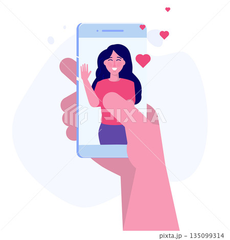 Video call, virtual meeting and group video conference concept. Vector illustration. Video call, virtual meeting and group video conference concept. Vector illustration. 135099314