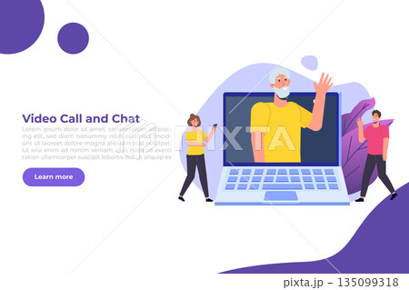 Online call with parents during COVID-19 disease outbreak. Quarantine concept Vector illustration. Online call with parents during COVID-19 disease outbreak. Quarantine concept Vector illustration. 135099318