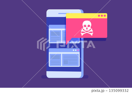 Smartphone virus malware trojan notification or alert. Hacker attack vector concept. 135099332