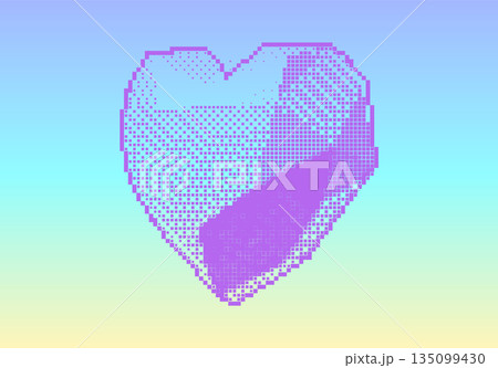 Red pixel heart icon isolated on background in Y2K 3D style 135099430