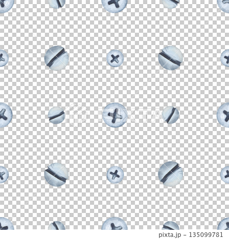 Watercolor seamless drawing with metal caps of screws and bolts on an insulated background. Illustration of realistic working tools in natural colors. A template for packaging and registration of a Watercolor seamless drawing with metal caps of screws and bolts on an insulated background. Illustration of realistic working tools in natural colors. A template for packaging and registration of a 135099781