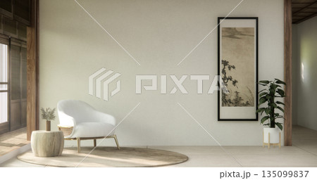 mock up room tropical with mini sofa and partition wall, room ties interior white tone.3D rendering 135099837