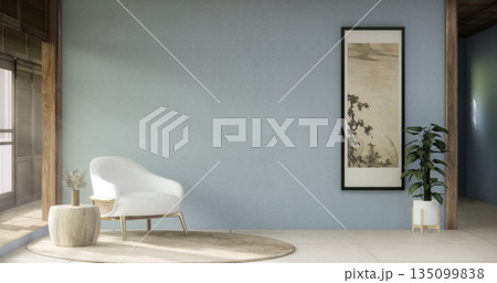 mock up room tropical with mini sofa and partition wall, room ties interior white tone.3D rendering mock up room tropical with mini sofa and partition wall, room ties interior white tone.3D rendering 135099838