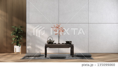 Mock up interior concept Empty room wood docoration wall on tiles floor. 3D illustration rendering Mock up interior concept Empty room wood docoration wall on tiles floor. 3D illustration rendering 135099860
