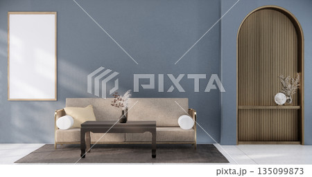 mock up room tropical with mini sofa and partition wall, room ties interior white tone.3D rendering 135099873